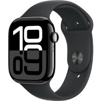 Apple Watch Series 10 46 мм (алюминиевый корпус, черный/черный, спортивный силиконовый ремешок M/L)
