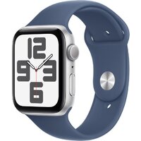 Apple Watch SE 2 44 мм (алюминиевый корпус, серебристый/синий деним, спортивный силиконовый ремешок M/L)