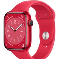 Apple Watch Series 8 45 мм (алюминиевый корпус, красный/красный, спортивный силиконовый ремешок S/M) Image #1