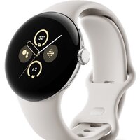 Google Pixel Watch 2 LTE (глянцевый серебристый/фарфор, спортивный силиконовый ремешок)