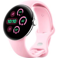Google Pixel Watch 3 LTE 41 мм (полированное серебро/розовый кварц, спортивный силиконовый ремешок)