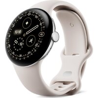 Google Pixel Watch 4 41 мм (глянцевый серебристый/фарфор, спортивный силиконовый ремешок)