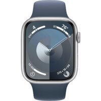 Apple Watch Series 9 45 мм (алюминиевый корпус, серебристый/грозовой синий, спортивный силиконовый ремешок M/L) Image #2