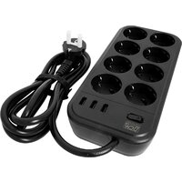 Powercom SP-08 USB03AB (1.8 м, 8 розеток, черный) Image #2