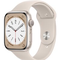 Apple Watch Series 8 45 мм (алюминиевый корпус, звездный свет/звездный свет, спортивный силиконовый ремешок M/L) Image #1
